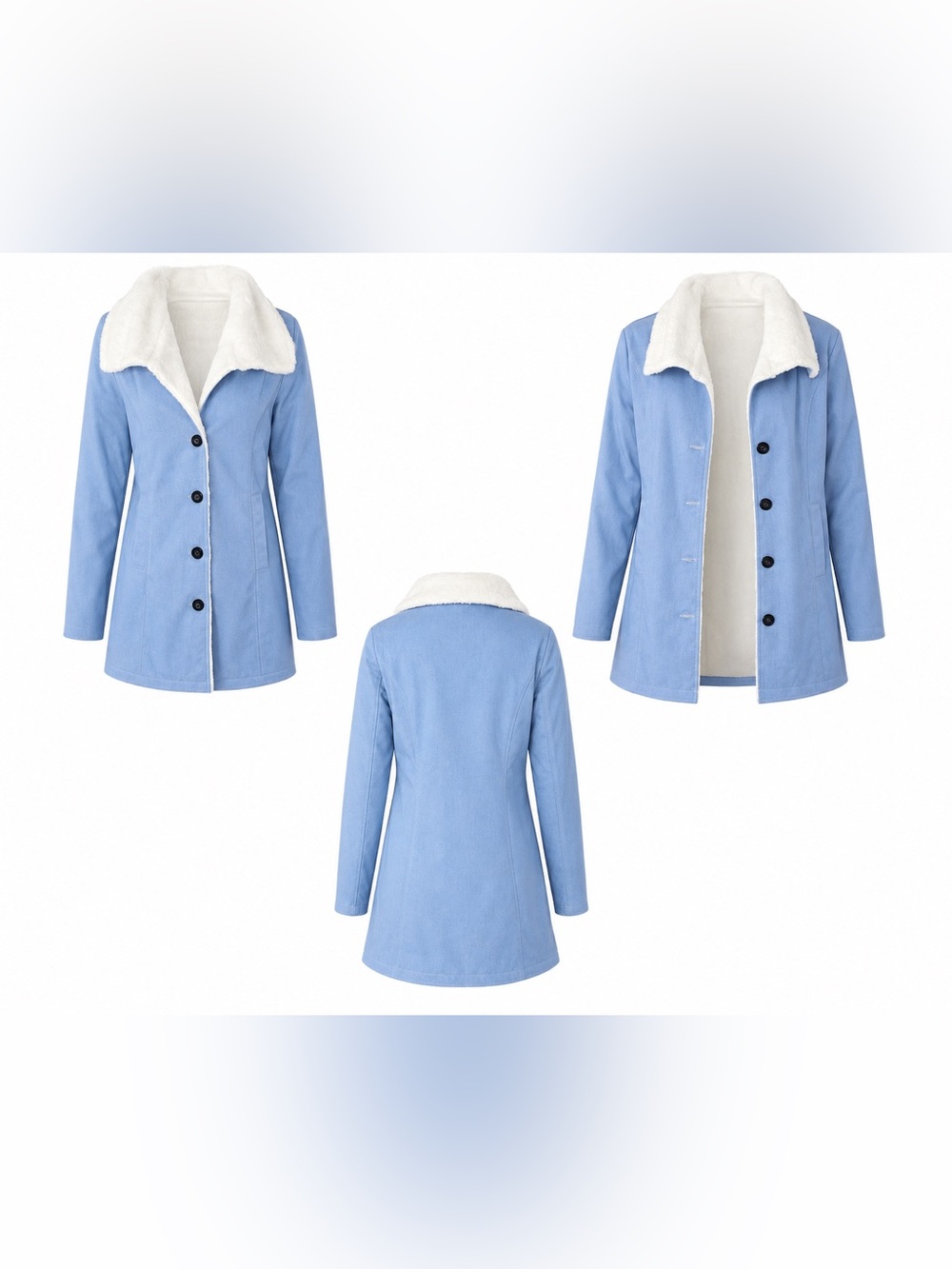 Light Blue Plush Collar Jacket | Chic Statement Layer | SIZE SMALL - Picture 3 of 3